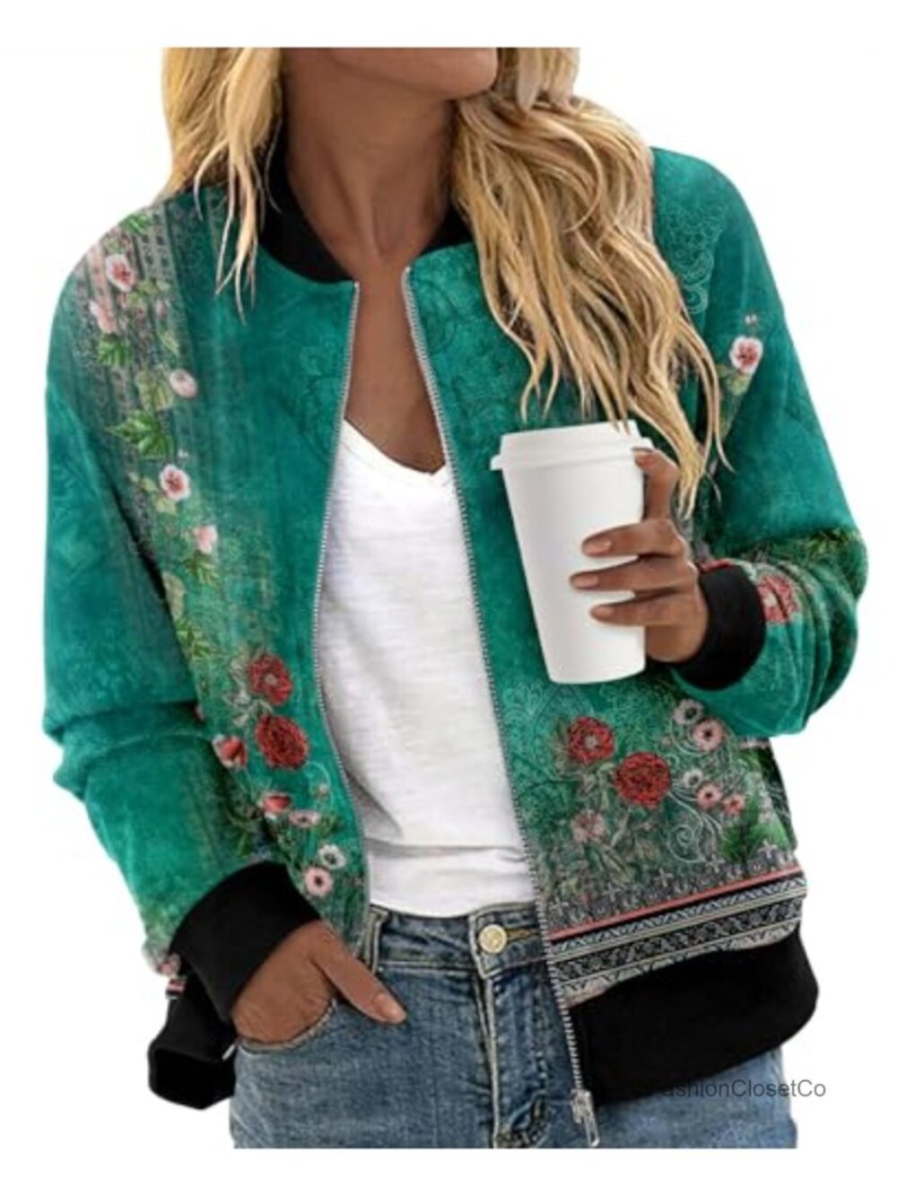 Women's Zip Up Bomber Jacket Long Sleeve Casual Fall Outerwear Windbreaker with